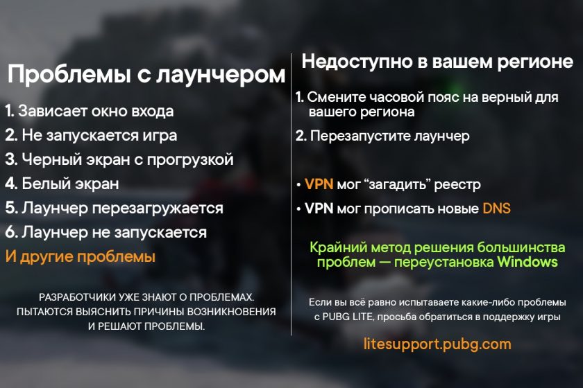 Проблема с лаунчером и недоступностью в регионе в PUBG Lite